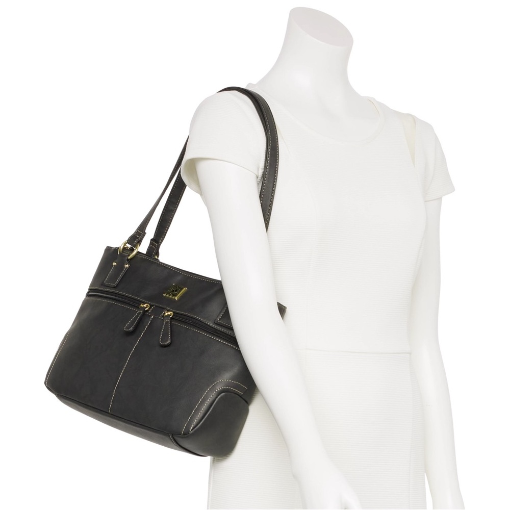 Stone & Co. Crunch Leather Tote Bag with Crossbody Strap in Black - Picture 3 of 6